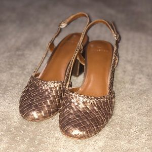 Gold woven block heels